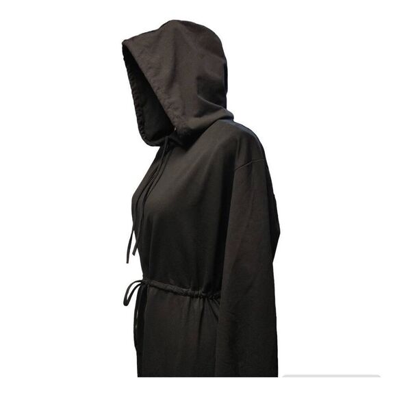 Black Hooded Dress with Drawstring and Front Slit by K Too Sz M - Picture 5 of 8